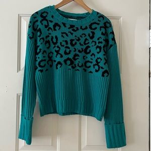 Turquoise cheetah print sweater